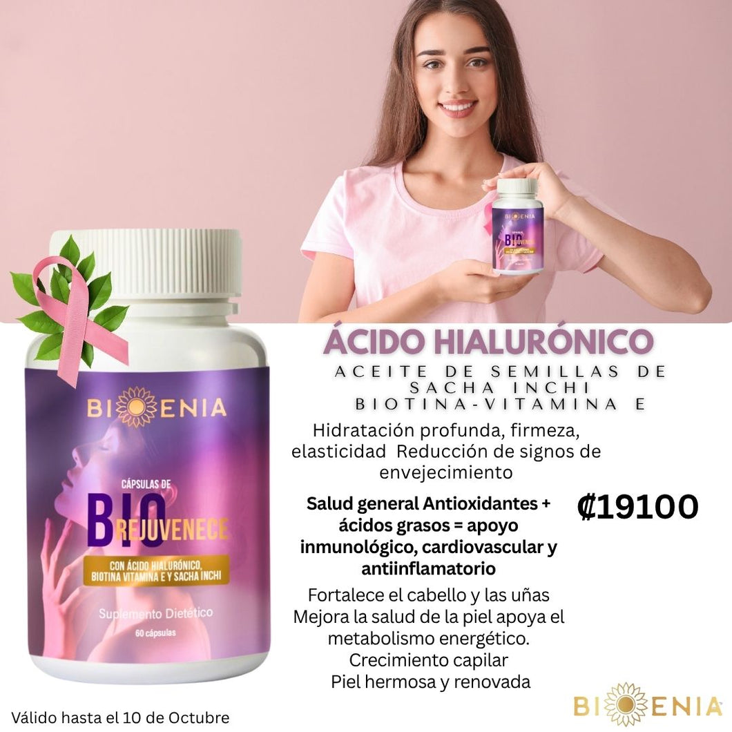 Capsulas Bio Rejuvenece con Acido Hialuronico+Biotina+Vitamina E+Aceite de Sacha Inchi