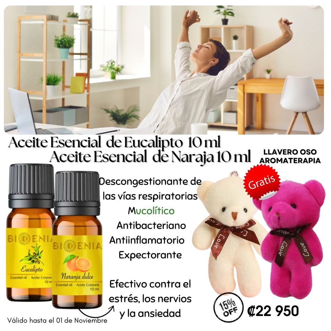 Aceite esencial de Eucalipto 10ml  + Aceite Esencial de Naranja 10ml- 15% Desc