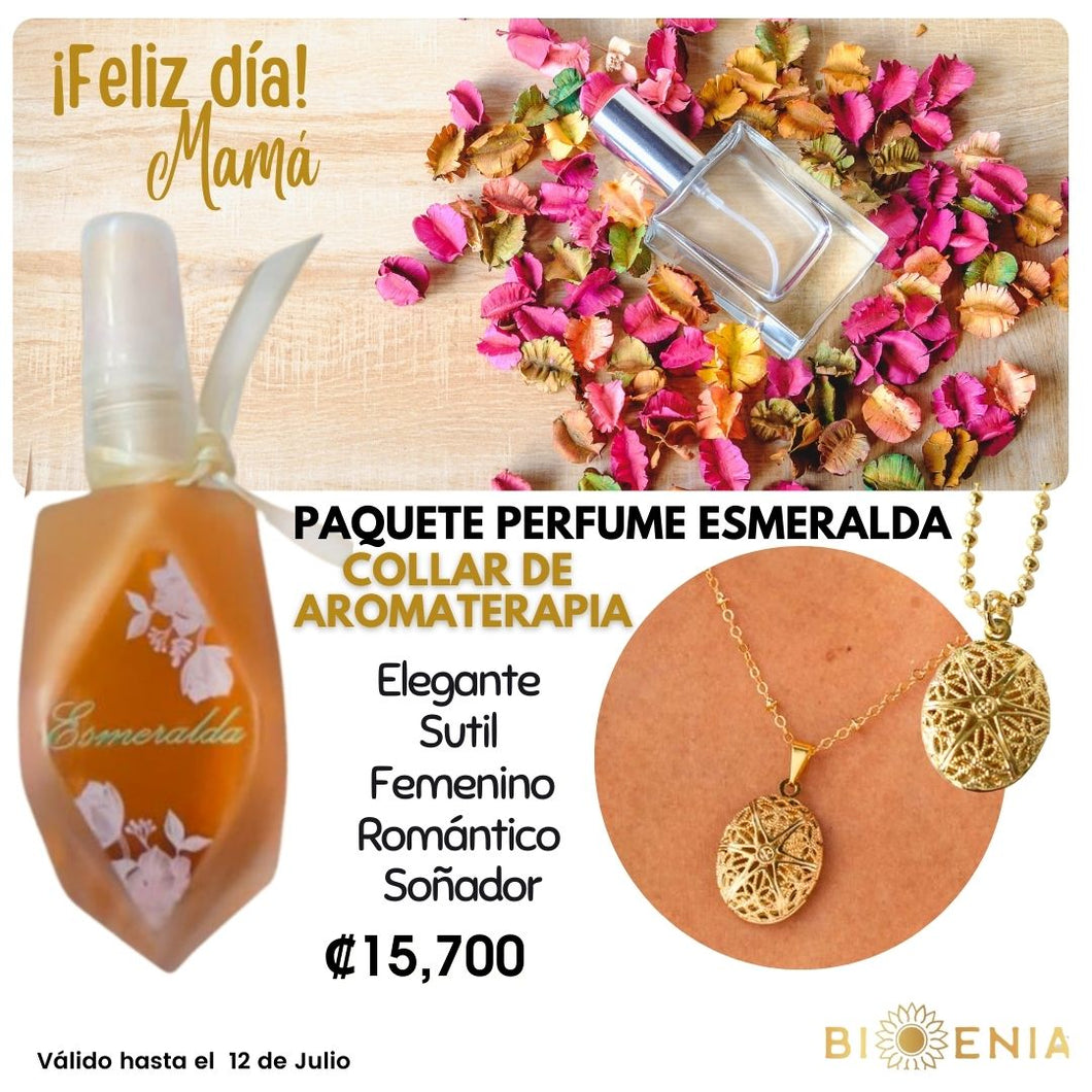 PAQUETE PERFUME ESMERALDA 60ML + COLLAR DE AROMATERAPIA