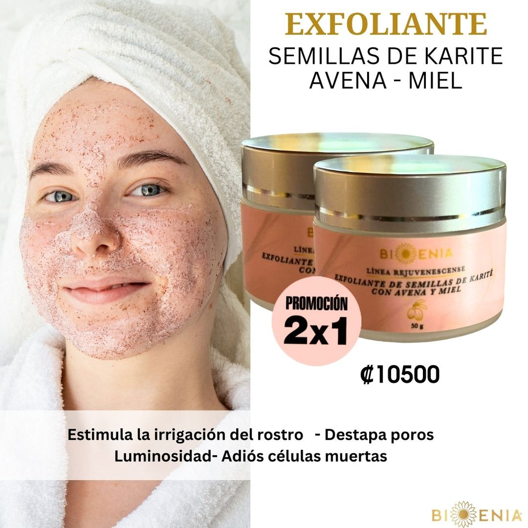 Exfoliante semillas de karite y avena 2x1