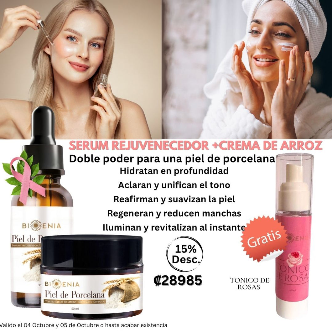 Serum Rejuvenecedor+Crema de Arroz - Tonico 15% Desc