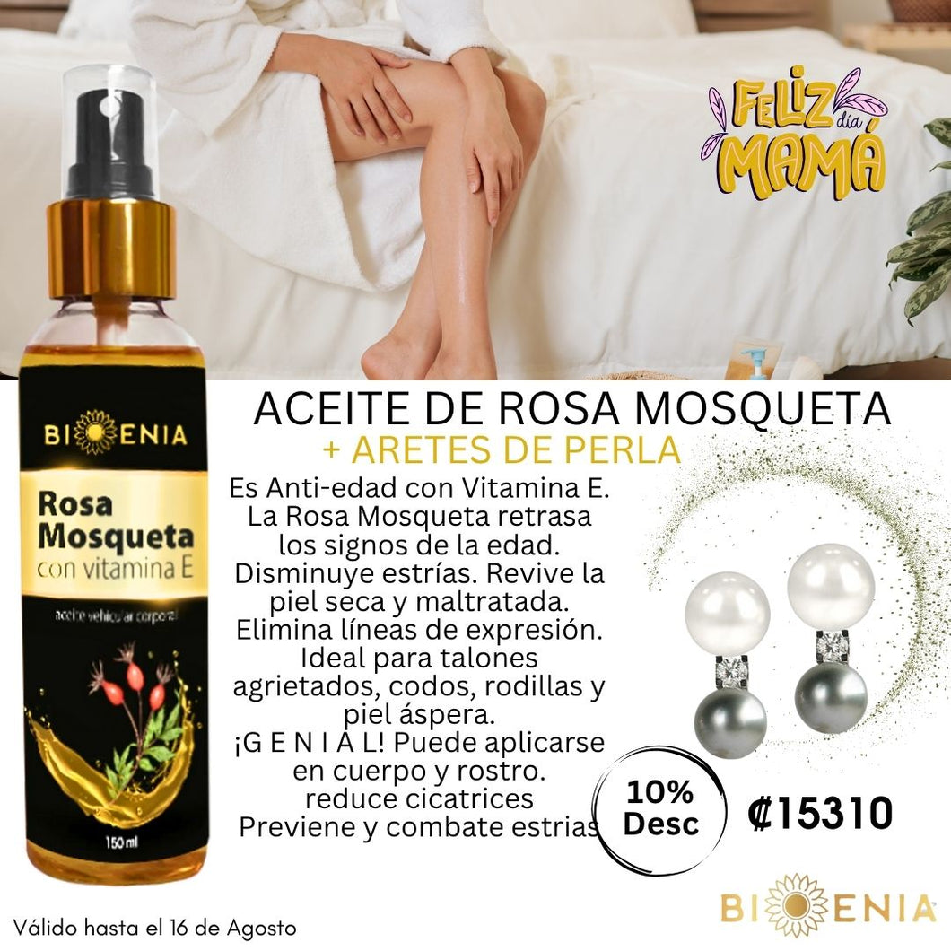Aceite de Rosa Mosqueta 10% Desc + Aretes perla