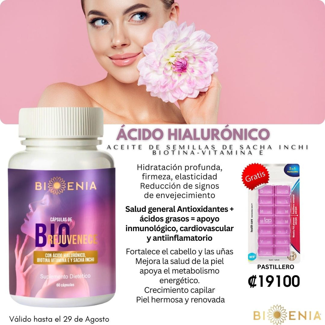 Capsulas Bio Rejuvenece con Acido Hialuronico+Biotina+Vitamina E+Aceite de Sacha Inchi